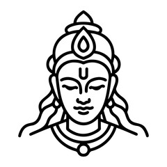 Indian deity Krishna, serene expression, line art illustration 