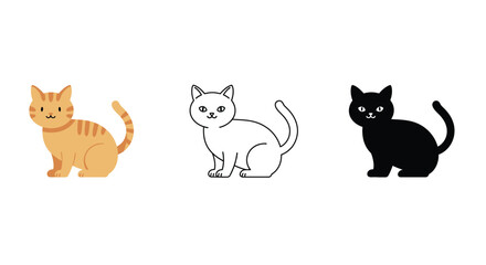 Cute Cartoon Cats Illustration Featuring Orange White Outline and Black Cats
