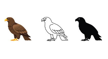 Eagle Variations Brown Line Art Silhouette Illustration