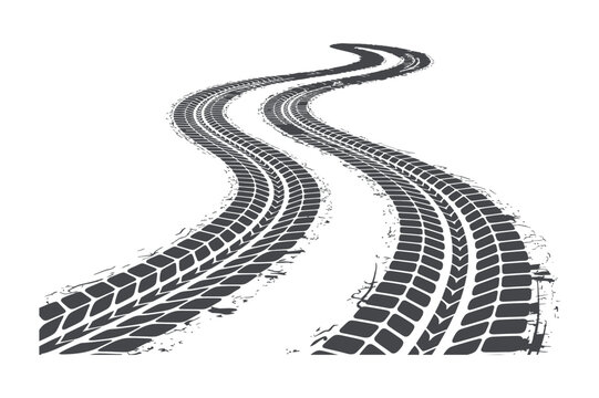 Tire Tracks Vector Illustration on White Background Winding Road Vehicle Tracks Automotive Design Element Off Road Racing and Transportation Concept