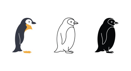 Naklejka premium Penguin Illustration Set Color Outline and Silhouette Styles on White Background