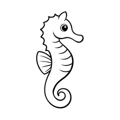 Handdrawn seahorse with curved tail fin on a animal ocean