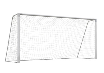 Obraz premium White Soccer Goalpost with Net Against White Background, Symbolizing Sportsmanship, Precision, and Athletic Excitement.