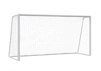 White Soccer Goalpost with Net Against White Background, Symbolizing Sportsmanship, Precision, and Athletic Excitement.