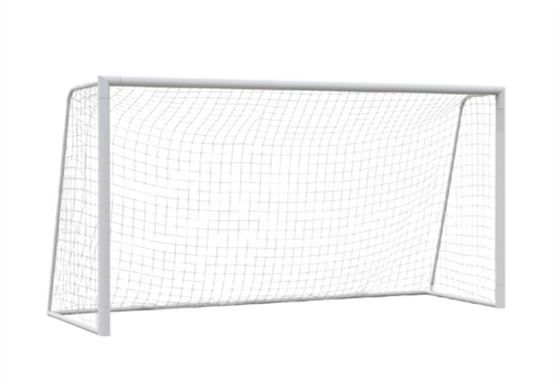 White Soccer Goalpost with Net Against White Background, Symbolizing Sportsmanship, Precision, and Athletic Excitement.