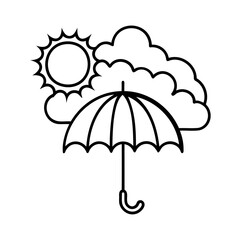 Handdrawn an umbrella sun clouds on a weather rain
