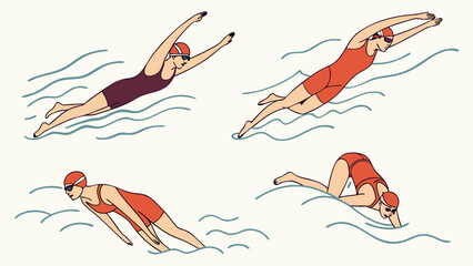 Swimming techniques illustration for beginners learning how to swim and improve their swimming skills