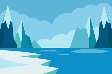 Naklejka premium frozen lake beneath towering ice covered cliffs
