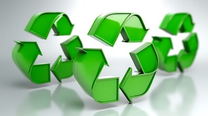 Obraz premium Green Recycling Symbol Trio on White Background