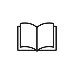 A simple, clean black outline icon of an open book on a white background. The book is depicted with two blank pages facing outwards, suggesting knowledge or learning.