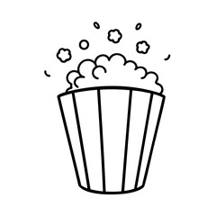 Handdrawn popcorn bucket with overflowing popcorn kernels floating shapes on cinema