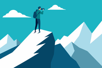 Obraz premium businessman on top of mountain