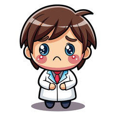 Sad cartoon doctor in a white lab coat