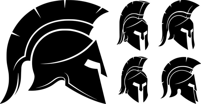 vector set of Black spartan helmet on a white background.
