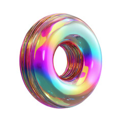 Colorful, rainbow-colored donut with a hole in the middle