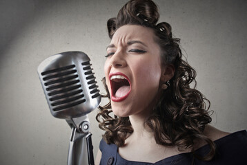 singer with a vintage microphone