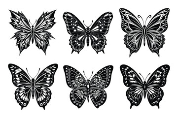 Butterfly Tattoo Style Vector with Tribal Curved Wing Flames.