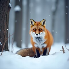 Fototapeta premium red fox in snow
