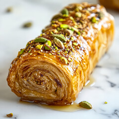 Long pastry with nuts and seeds on top