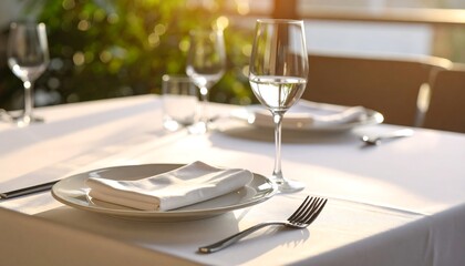 Outdoor restaurant table, set for a meal