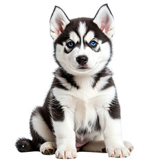 Obraz premium Playful Siberian Husky Puppy Sitting and Tilting Head, Isolated on Transparent Background