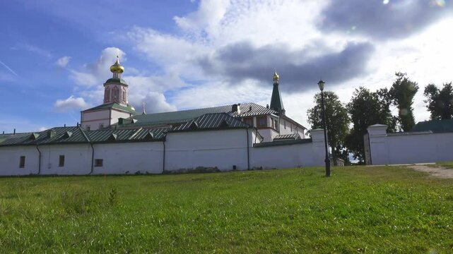 View of the Valdai Iversky Bogoroditsky svyatoozersky monastery. Sunny June day . Russia,Ancient Russian Iversky Monastery at Valdaysky National Park.