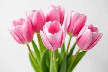 Fototapeta premium Five delicate pink tulips in a vibrant bouquet, isolated , flower bouquet, spring, delicate
