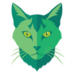 Green Gradient Cat Portrait | Vibrant Fantasy Spirit Animal Vector