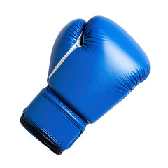Single Blue Boxing Glove Lying Flat with Palm Up, Top-Down View, Isolated on White