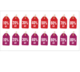 Colorful Discount Tags with Various Percentage Price Reductions for Retail Sales