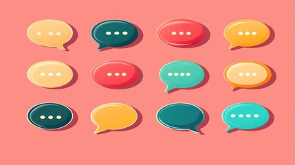 Colorful speech bubbles on pink background, communication concept, web design element