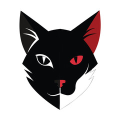 Half Moon Cat Illustration | Dual Tone Mysterious Feline Design