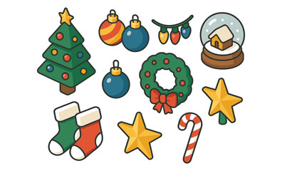 Fototapeta premium Festive christmas decor collection with isometric design for holiday celebration