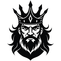 Stern King Portrait: Regal, Monochrome Vector Illustration of a Powerful Monarch.