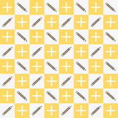 Cute Educational Checkered Pattern with Pencils and Math Symbols