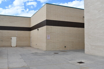 Liminal space outside shopping mall.