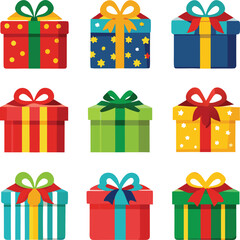 Christmas gift box Icons vector bundle Set  silhouette bundle set vector A collection of 9 black gift box silhouettes in including jumping, standing, sitting, and digital use with white background 
