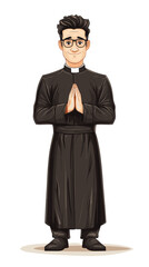 Young priest standing with hands together in prayerful pose  
