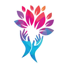 Hand leaf vector logo illustration. Leaves hand icon vector.