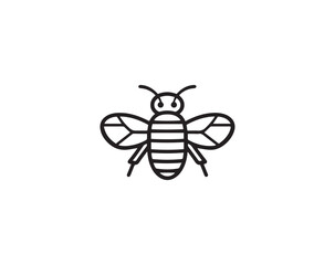 Black outline honey bee illustration on white background, minimalist insect icon