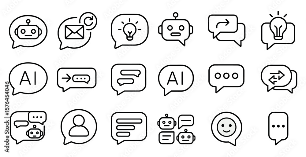 Poster collection of robot icons that are used to represent different types of communication. the icons inc