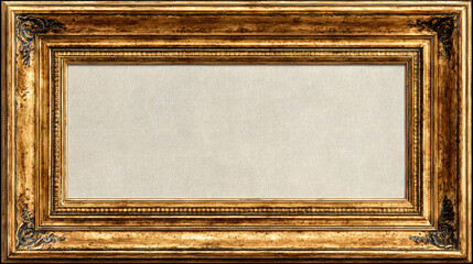 Gold retro light box frame border with 15:8 aspect ratio, for 16:9 work project, web, presentation, thumbnail, cut out, isolated.