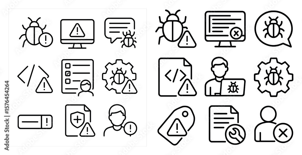 Fototapete set of icons for computer problems. the icons include a man with a red exclamation point, a man with