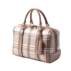 Tan and brown plaid bag with a gold chain strap