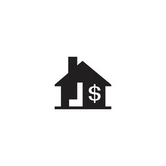 Fototapeta premium Black House Icon with Dollar Symbol on White Background, Isolated Real Estate Cost