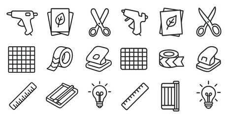 Collection of various office supplies and tools, including scissors, tape, and a ruler. Concept of organization and productivity