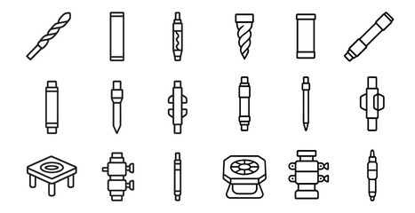 Obraz premium Set of tools and equipment are shown in a line drawing. The tools include a drill, a screwdriver, a wrench, and a pair of scissors. Concept of organization and order