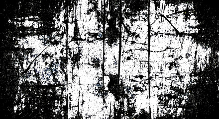 Distressed Black and White Wood Grain Texture with Splatter and Cracks.