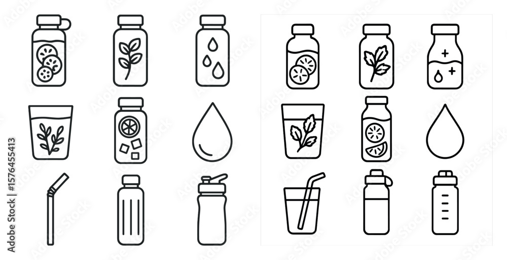 Poster the image is a collection of various drink containers, including bottles, cups, and straws. the cont