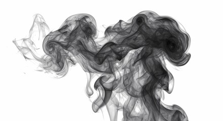 Fototapeta premium A digital rendering of swirling dark smoke against a bright white background with wispy textures vreated with genrated ai